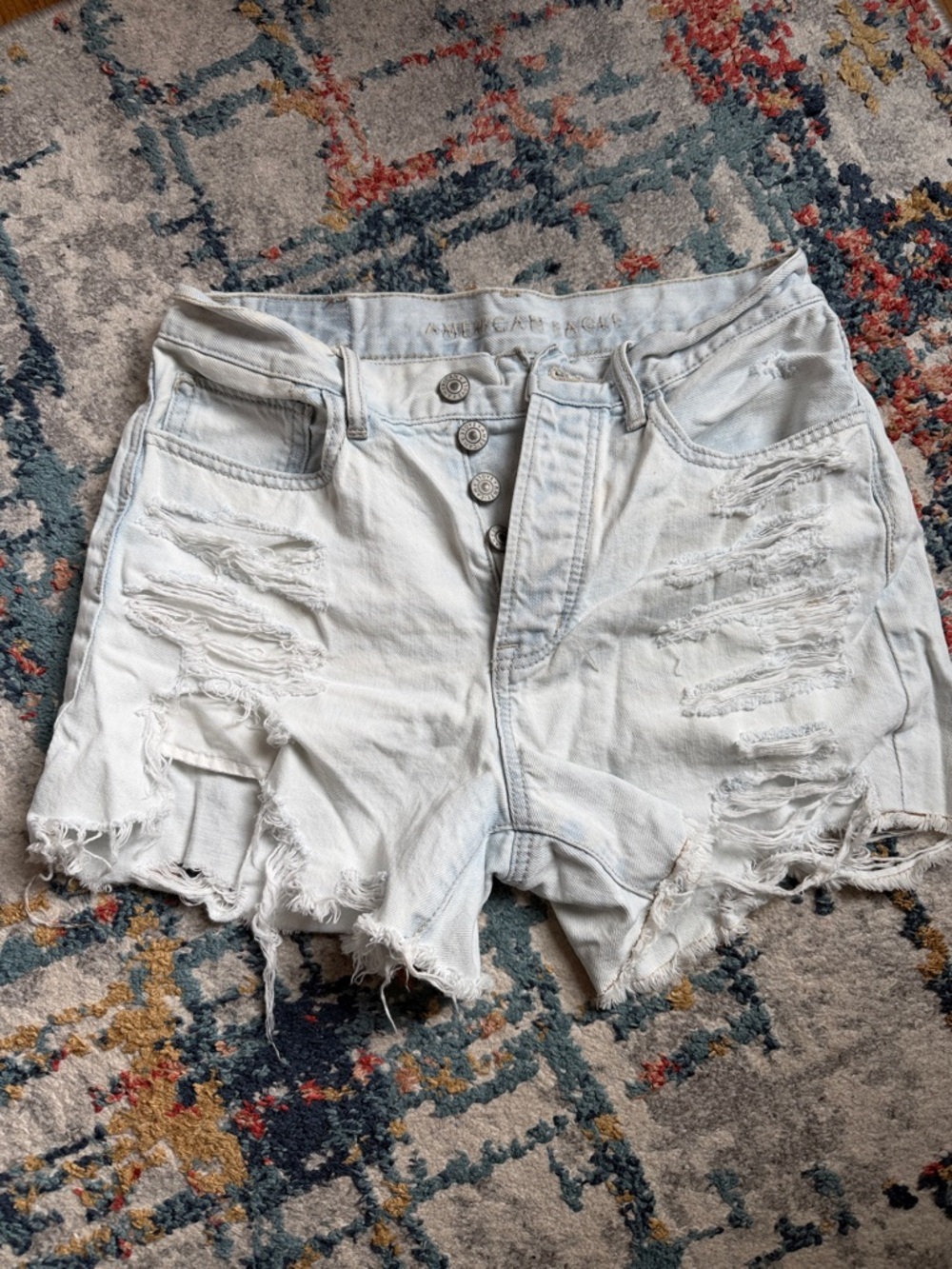 American Eagle Outfitters Light Blue Distressed Denim Shorts